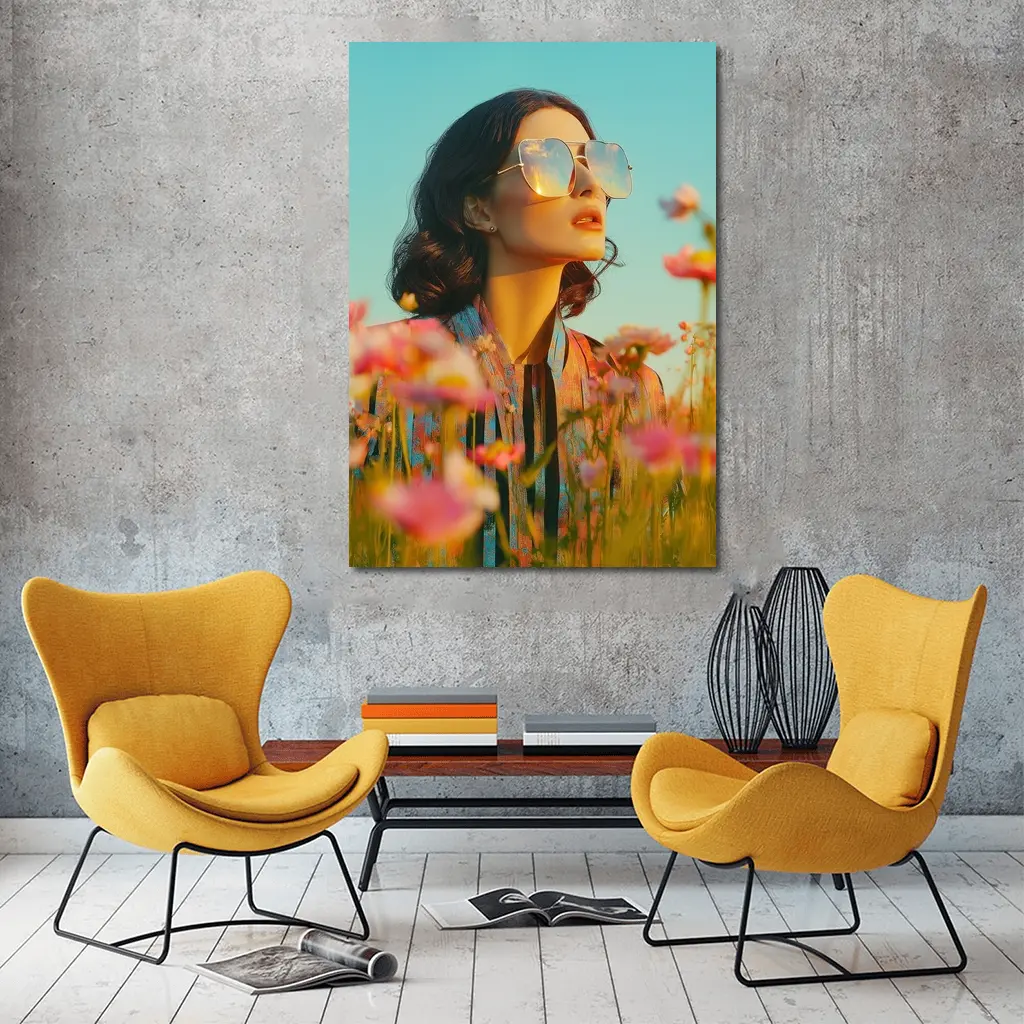 Woman Sunglasses Pink Wildflower Field Summer – Wall Art