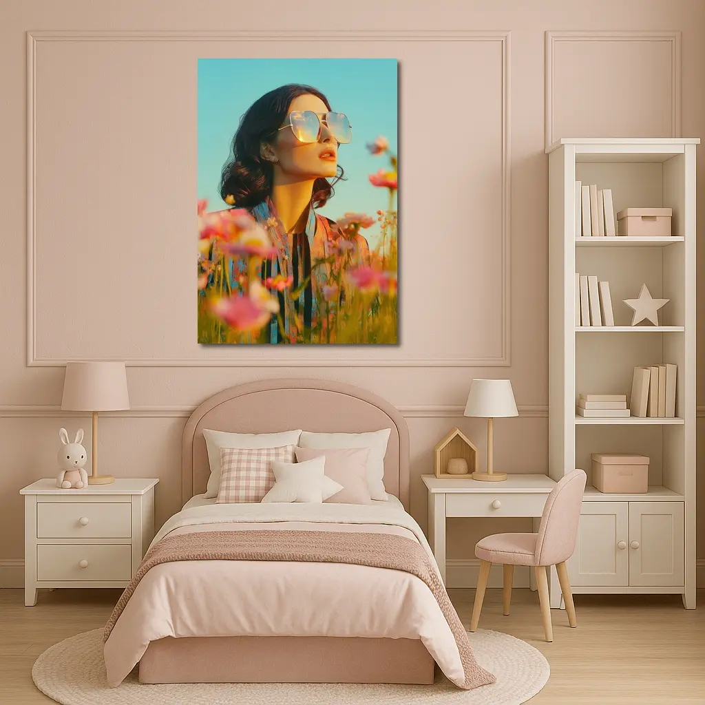 Woman Sunglasses Pink Wildflower Field Summer – Wall Art