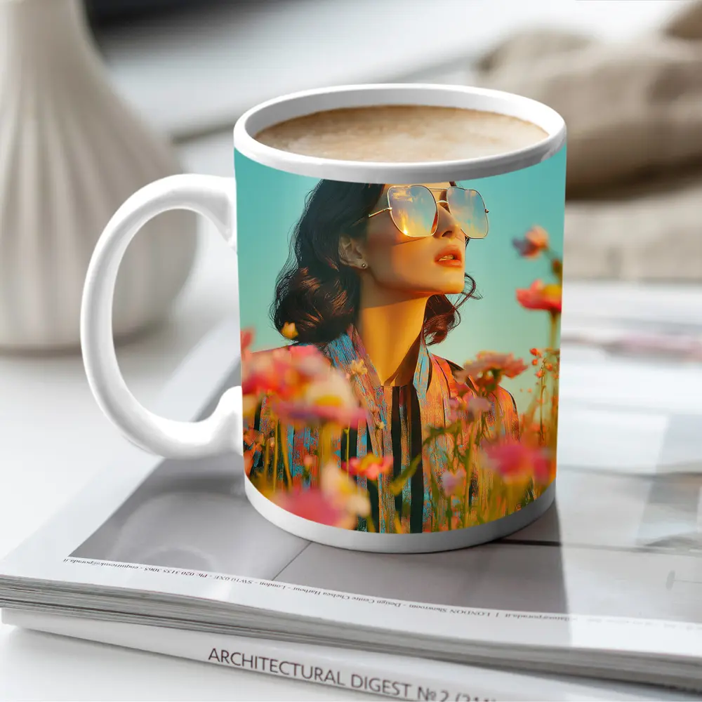 Woman Sunglasses Pink Wildflower Field Summer – Mugs