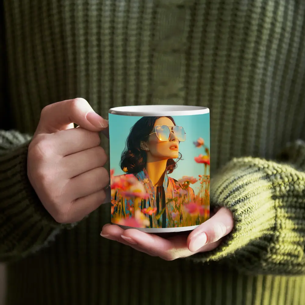 Woman Sunglasses Pink Wildflower Field Summer – Mugs