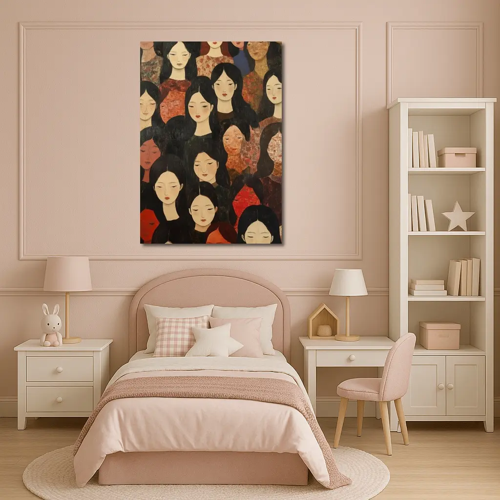 Women Crowd Folk Art Dark Background – Wall Art