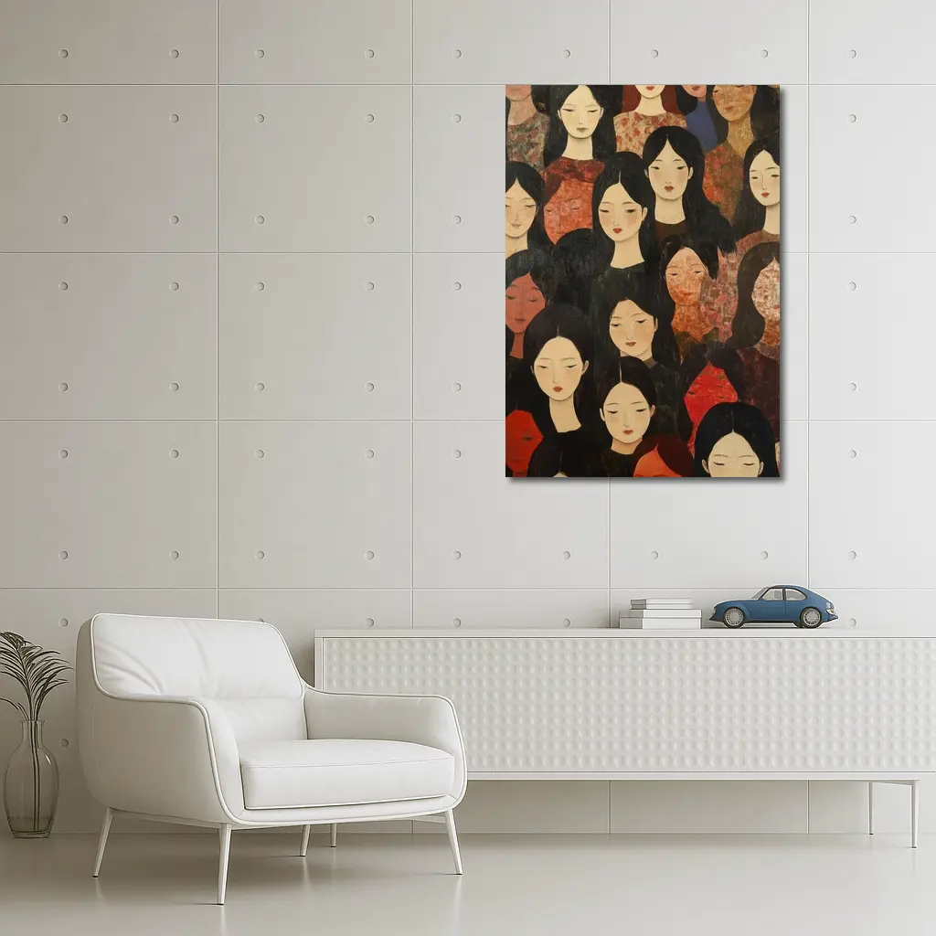 Women Crowd Folk Art Dark Background – Wall Art
