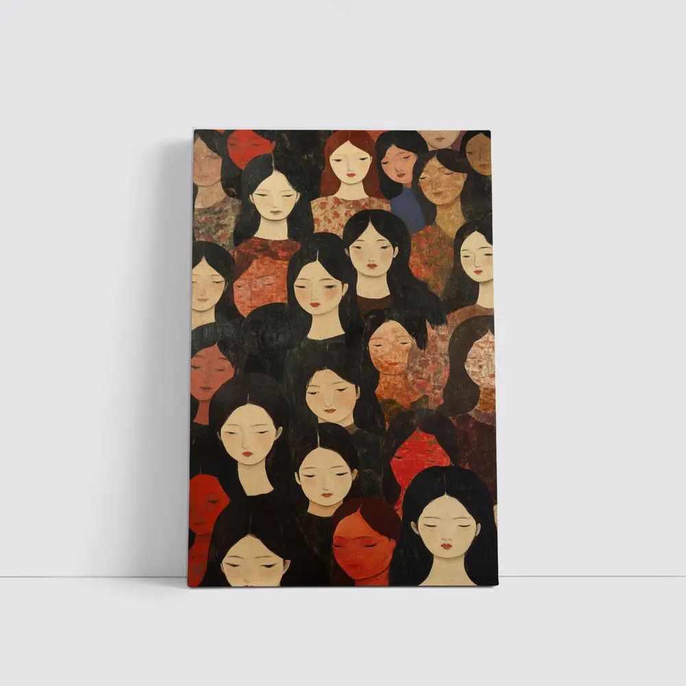 Women Crowd Folk Art Dark Background – Wall Art