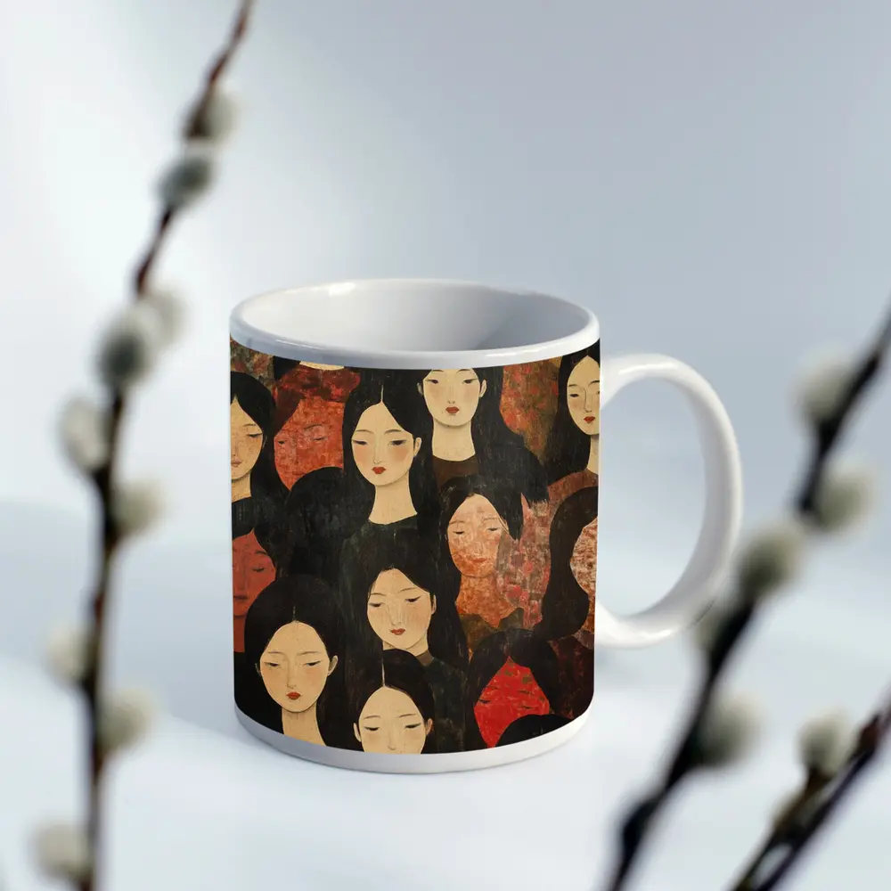 Women Crowd Folk Art Dark Background – Mugs