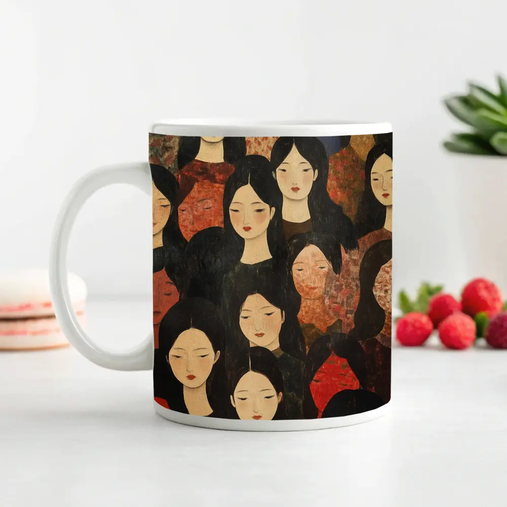 Women Crowd Folk Art Dark Background – Mugs