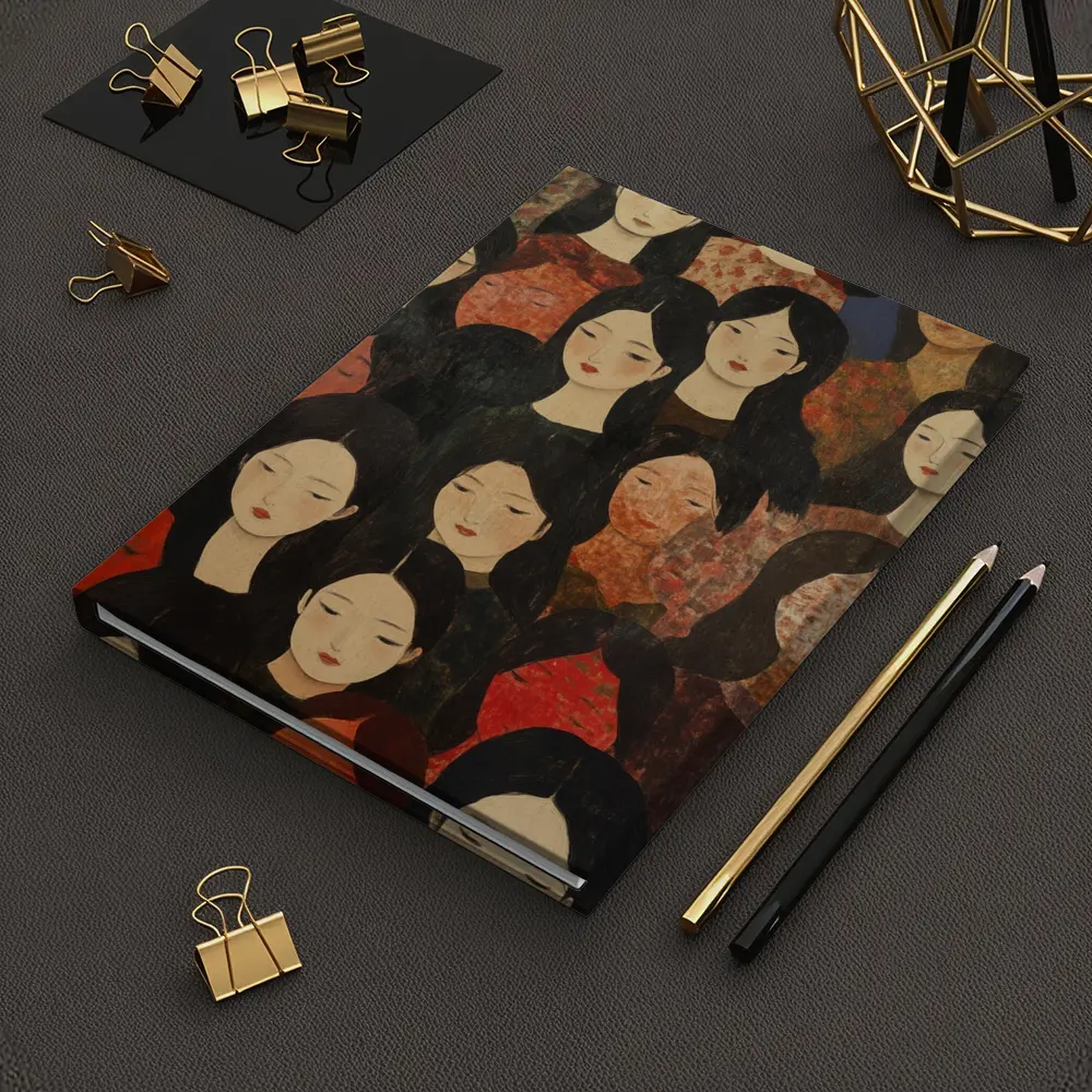 Women Crowd Folk Art Dark Background – Notebooks