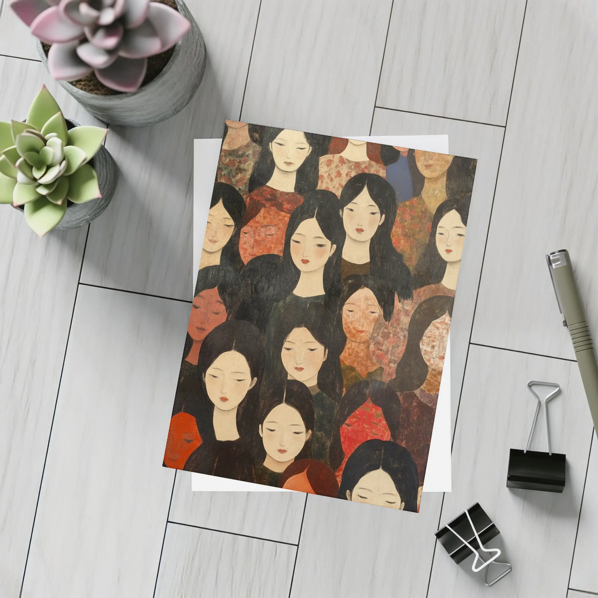 Women Crowd Folk Art Dark Background – Postcards