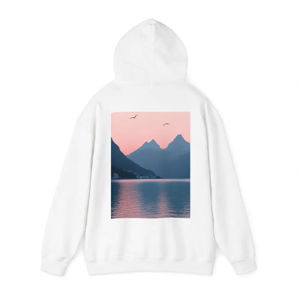 Pink Sunset Mountain Lake Birds Minimalist – Hoodies