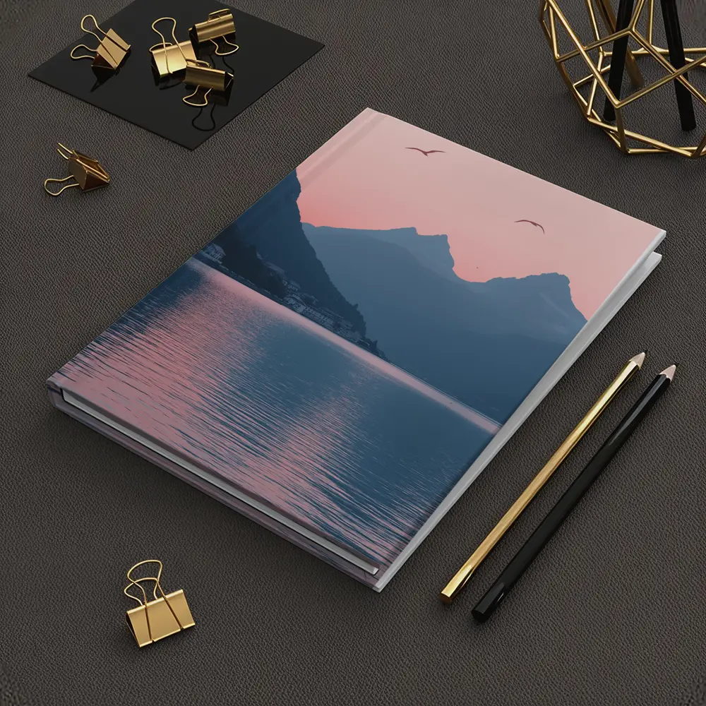 Pink Sunset Mountain Lake Birds Minimalist – Notebooks