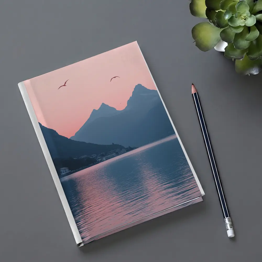 Pink Sunset Mountain Lake Birds Minimalist – Notebooks