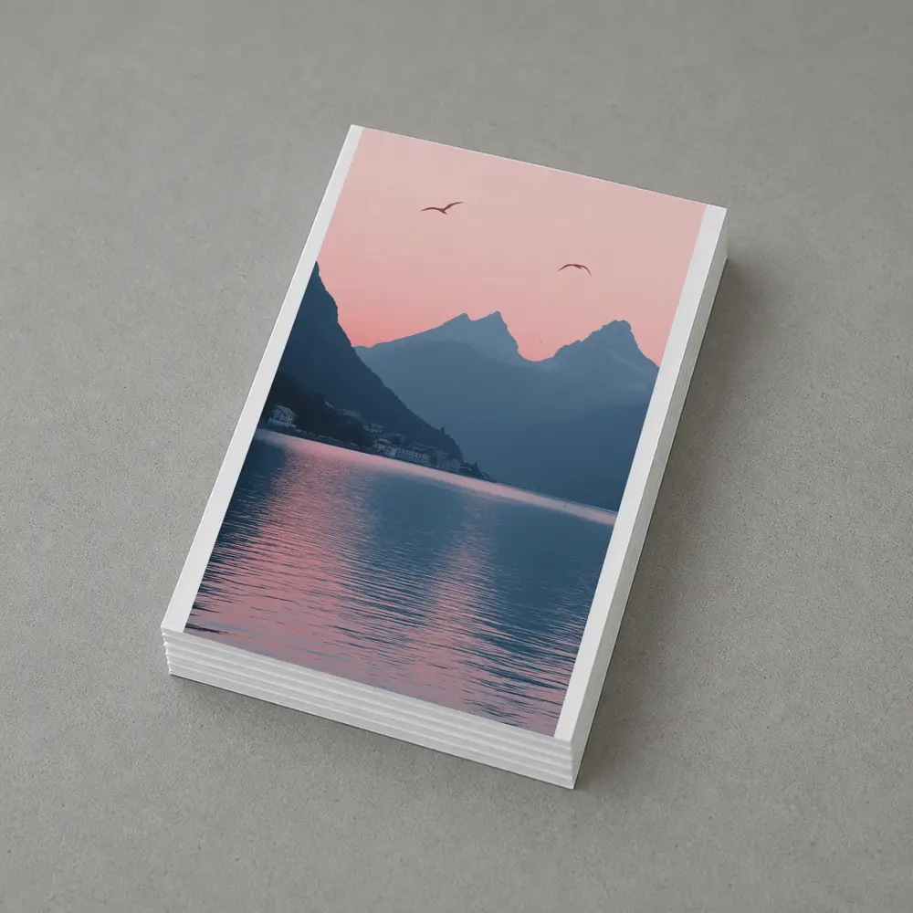 Pink Sunset Mountain Lake Birds Minimalist – Postcards