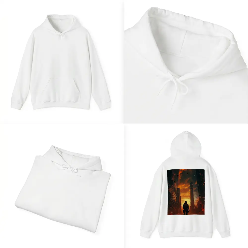Soldier Standing In Burning City Streets – Hoodies
