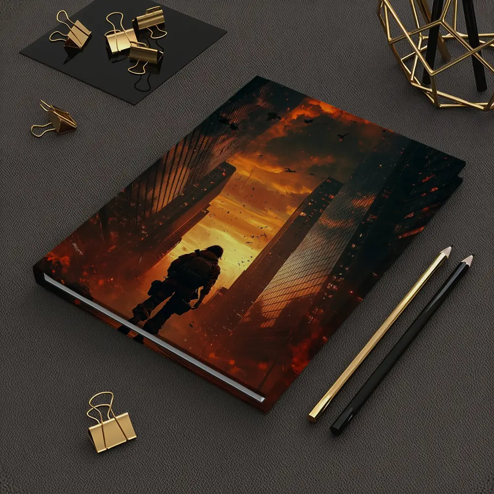 Soldier Standing In Burning City Streets – Notebooks