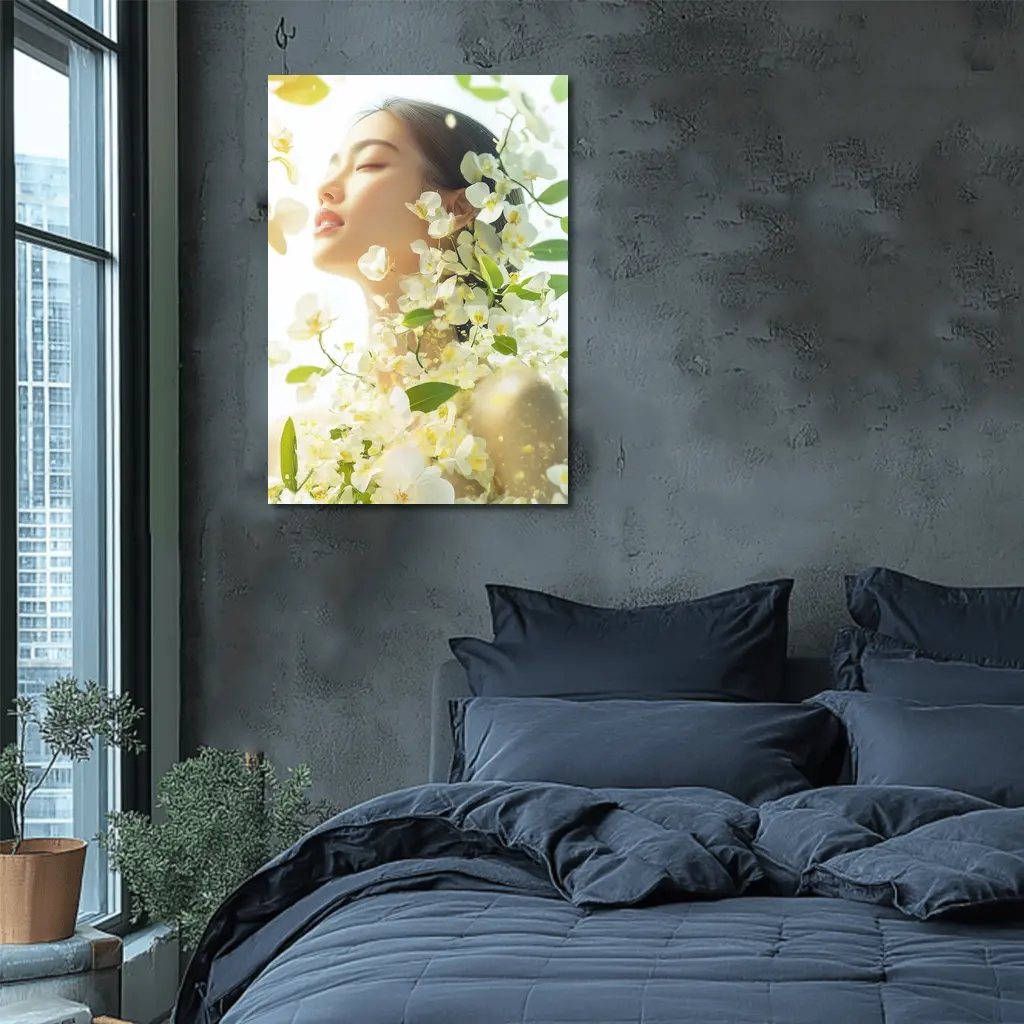 Asian Woman Portrait White Orchids Floral – Wall Art
