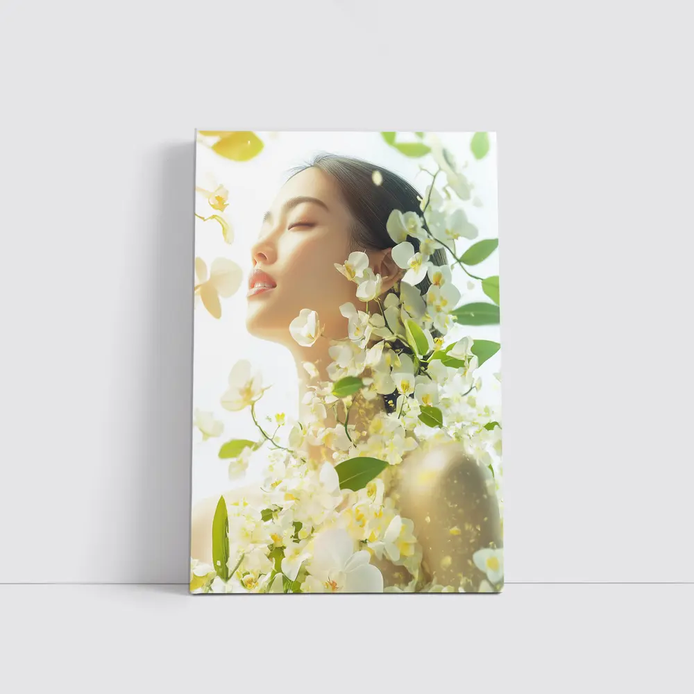 Asian Woman Portrait White Orchids Floral – Wall Art