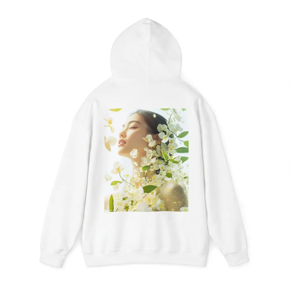 Asian Woman Portrait White Orchids Floral – Hoodies