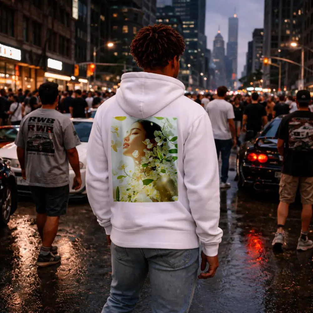 Asian Woman Portrait White Orchids Floral – Hoodies