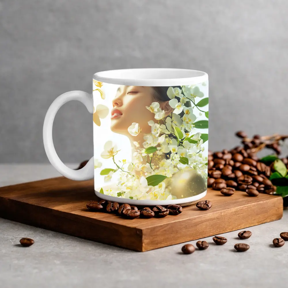 Asian Woman Portrait White Orchids Floral – Mugs