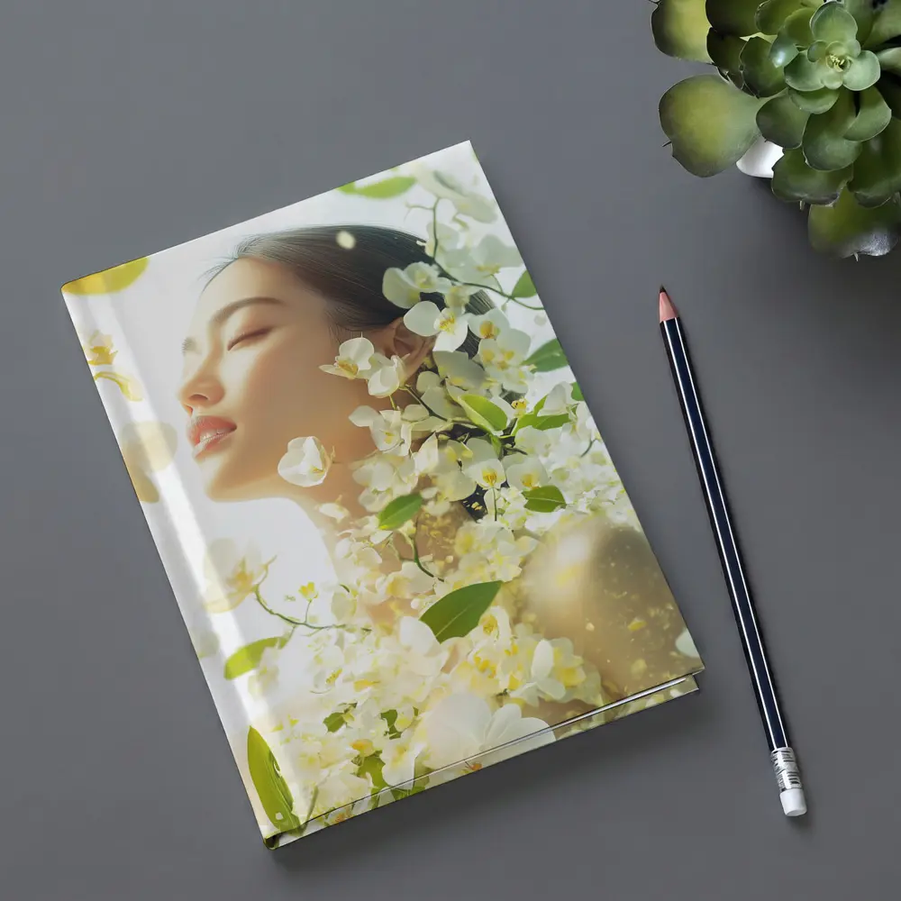 Asian Woman Portrait White Orchids Floral – Notebooks