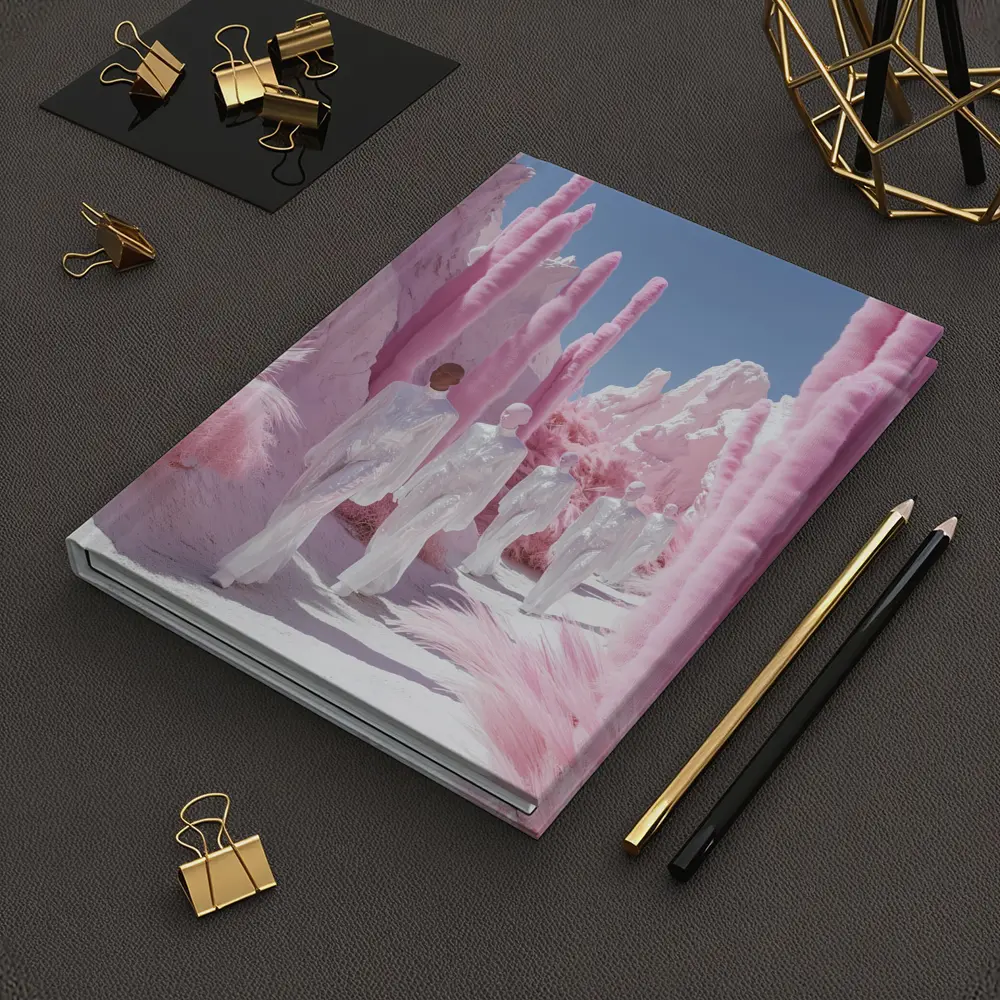 Surreal Pink Desert Figures White Landscape – Notebooks