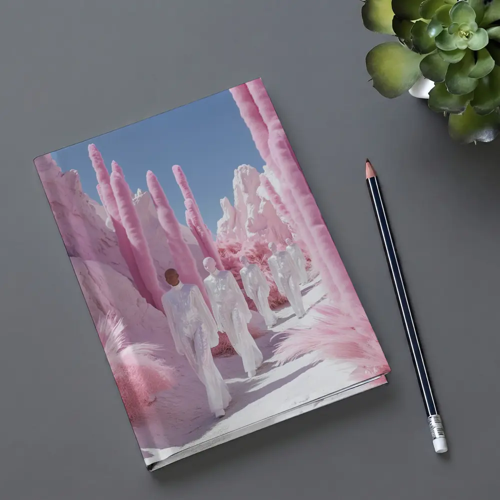Surreal Pink Desert Figures White Landscape – Notebooks