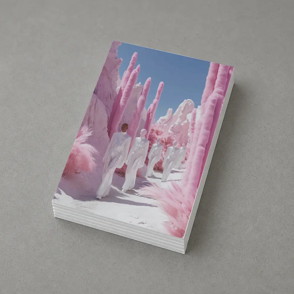 Surreal Pink Desert Figures White Landscape – Postcards