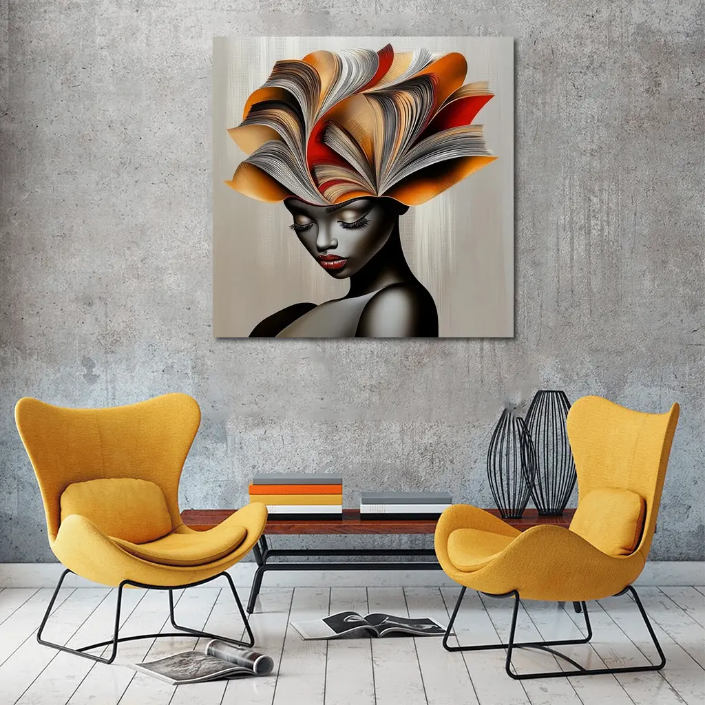 Woman With Book Pages Headdress Art – Wall Art
