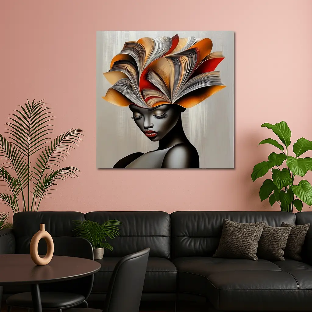 Woman With Book Pages Headdress Art – Wall Art