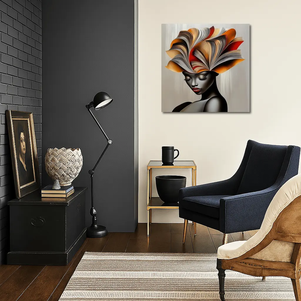 Woman With Book Pages Headdress Art – Wall Art