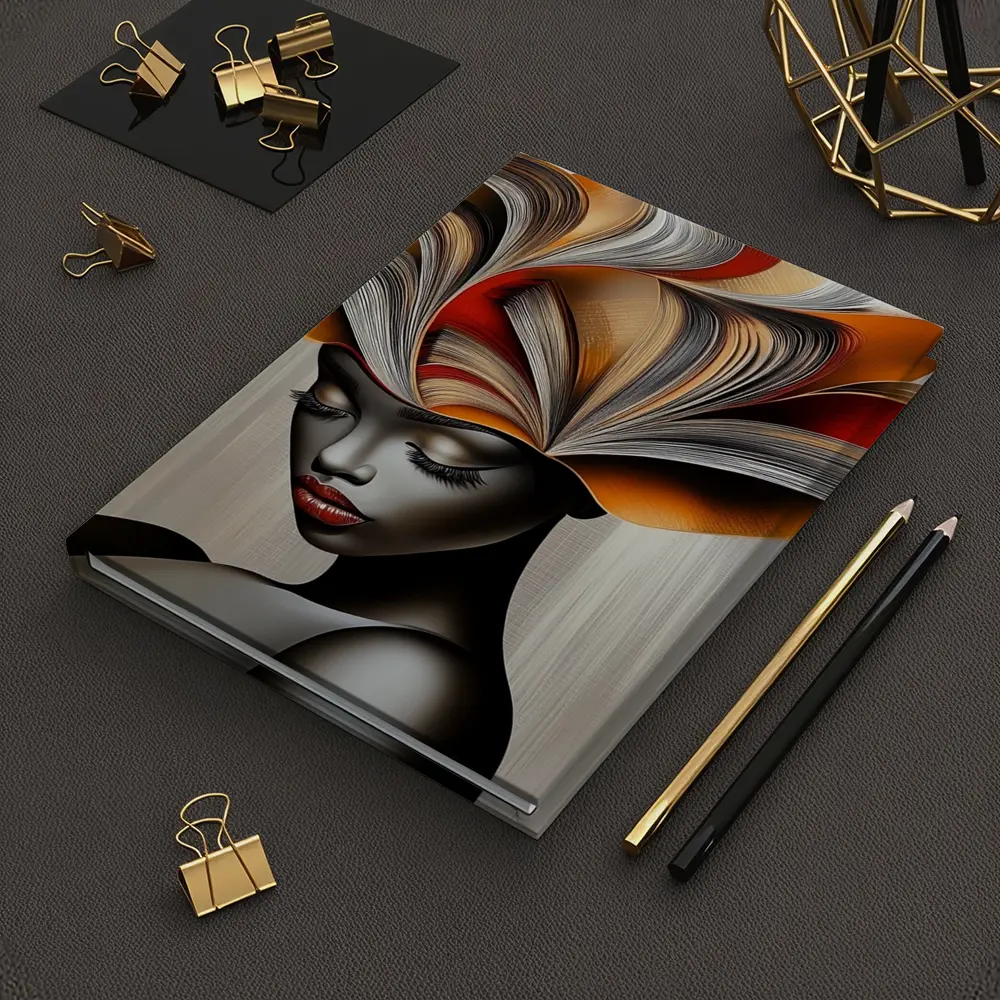Woman With Book Pages Headdress Art – Notebooks