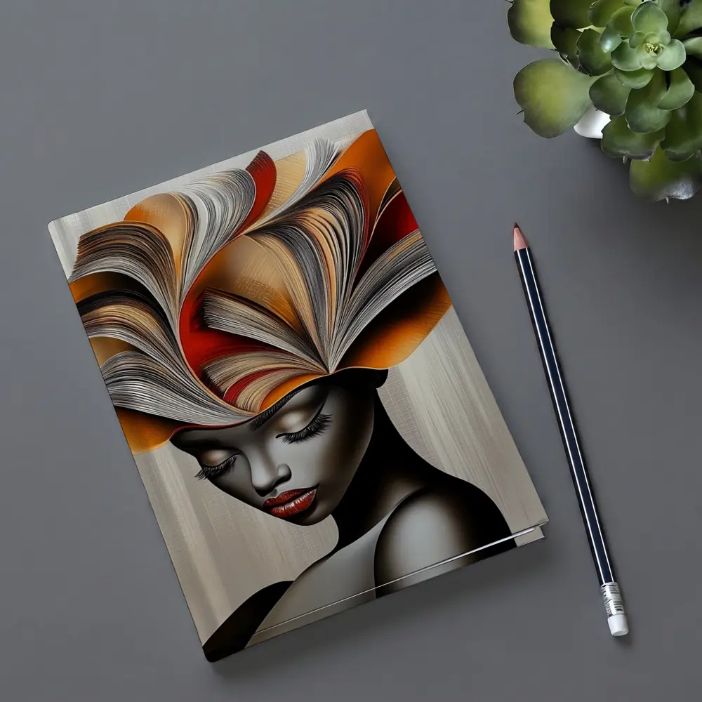 Woman With Book Pages Headdress Art – Notebooks