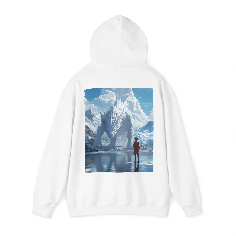 Boy Facing White Dragon Snowy Mountains – Hoodies