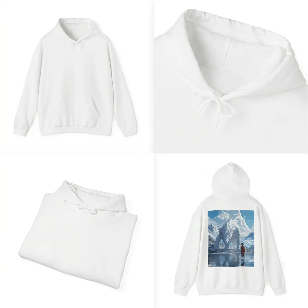 Boy Facing White Dragon Snowy Mountains – Hoodies