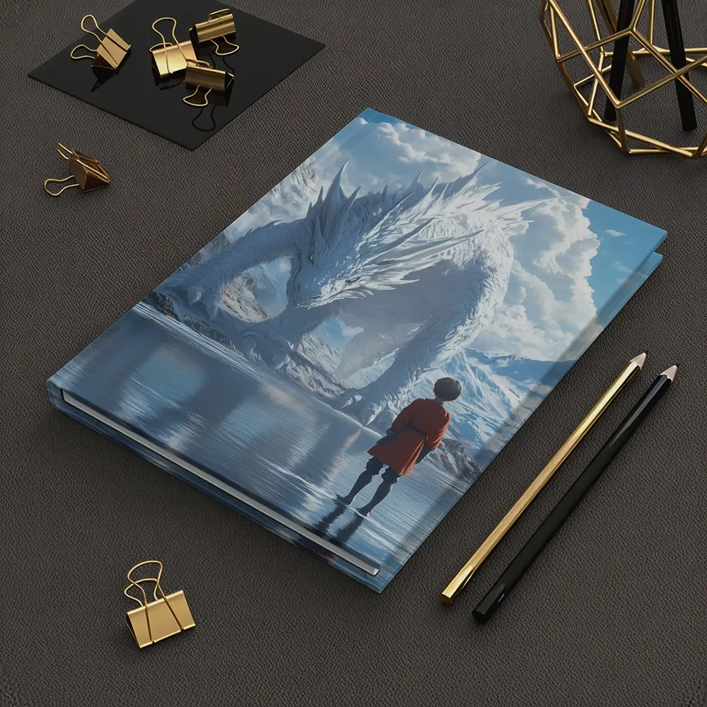 Boy Facing White Dragon Snowy Mountains – Notebooks