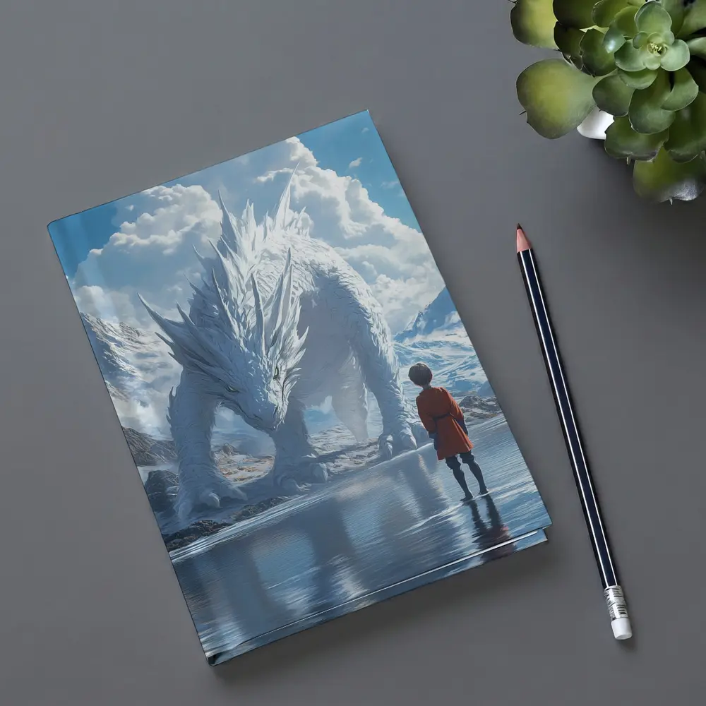 Boy Facing White Dragon Snowy Mountains – Notebooks