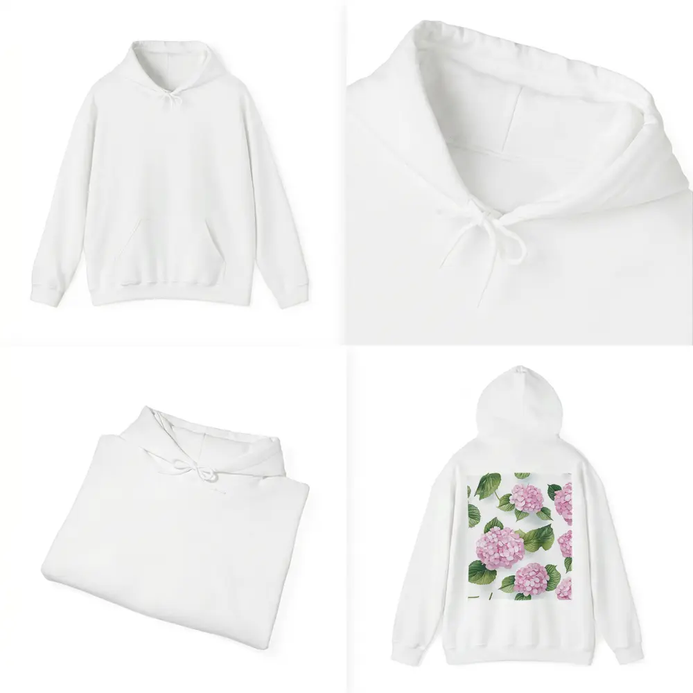 Pink Hydrangea Flowers Green Leaves White Background – Hoodies