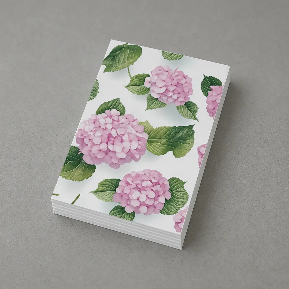 Pink Hydrangea Flowers Green Leaves White Background – Postcards