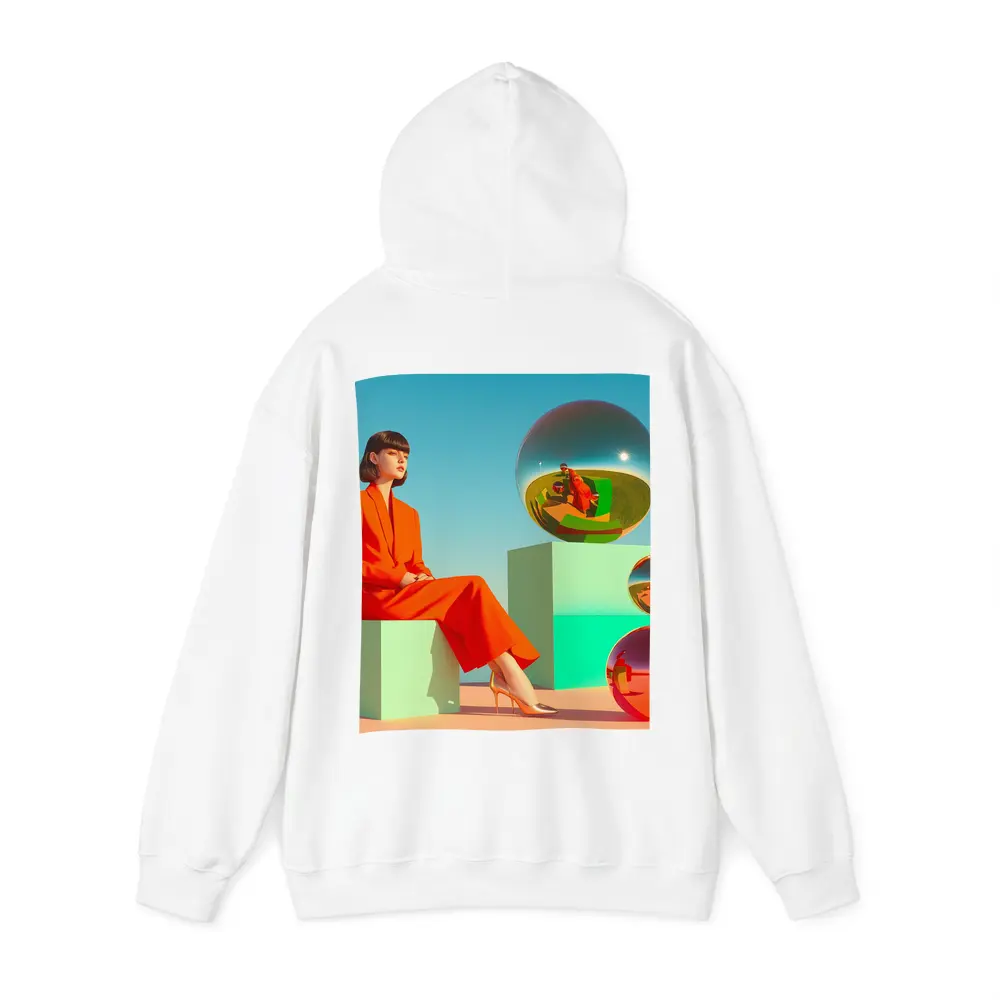Woman Red Suit Surreal Geometric Spheres Scene – Hoodies
