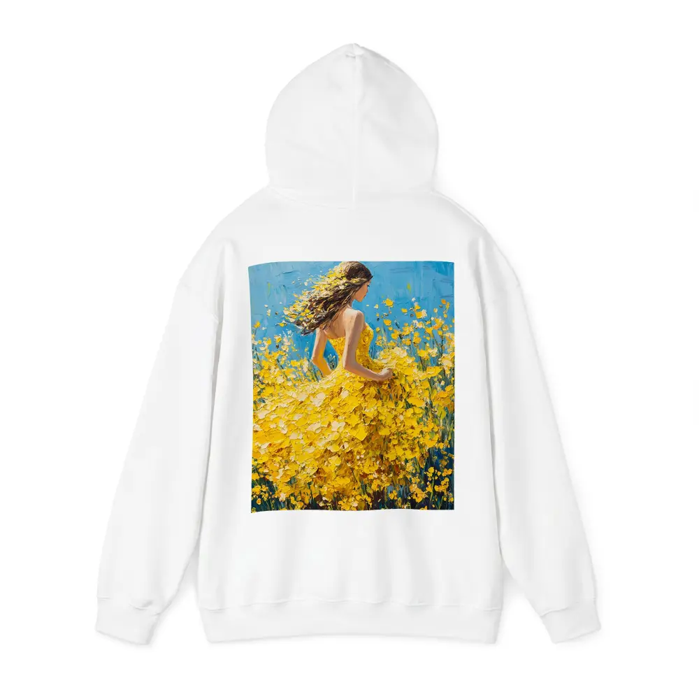 Woman in Yellow Dress Among Wildflowers – Hoodies