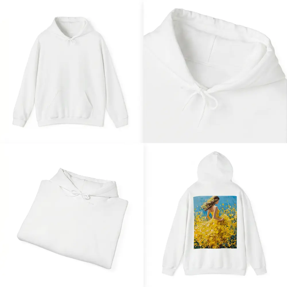 Woman in Yellow Dress Among Wildflowers – Hoodies