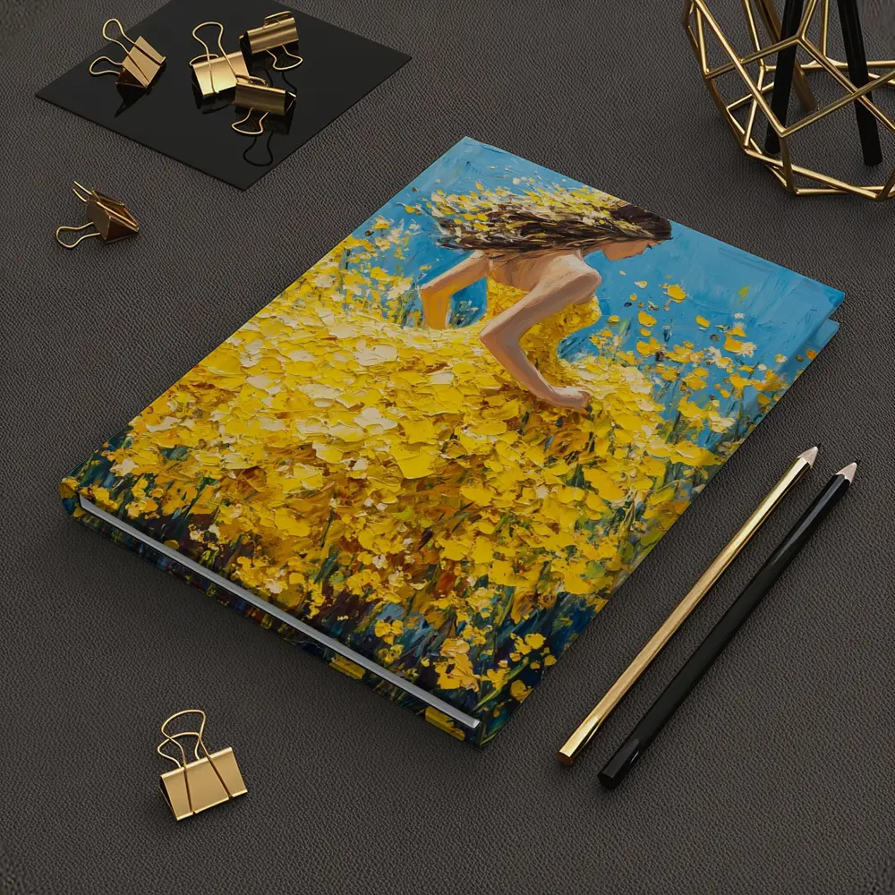 Woman in Yellow Dress Among Wildflowers – Notebooks