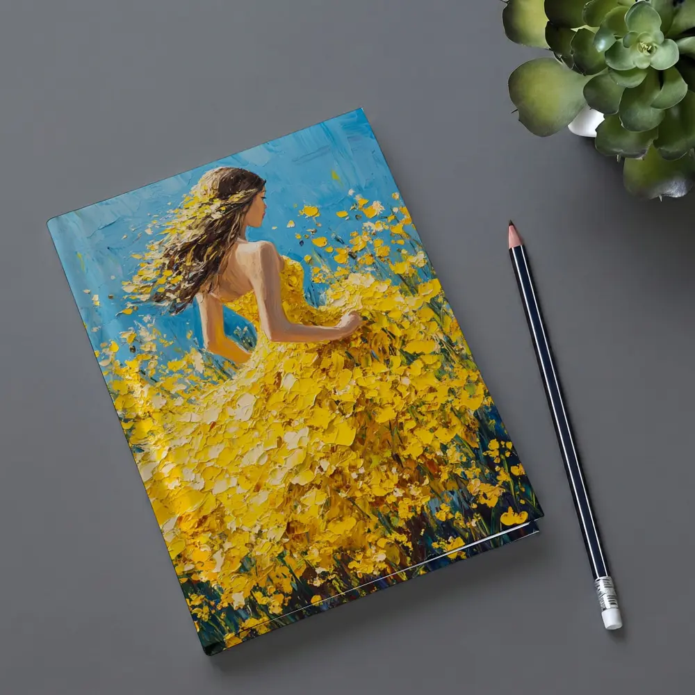 Woman in Yellow Dress Among Wildflowers – Notebooks