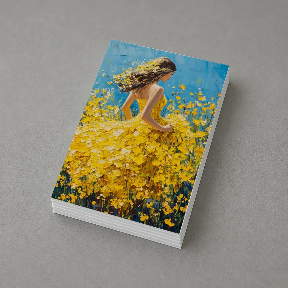Woman in Yellow Dress Among Wildflowers – Postcards