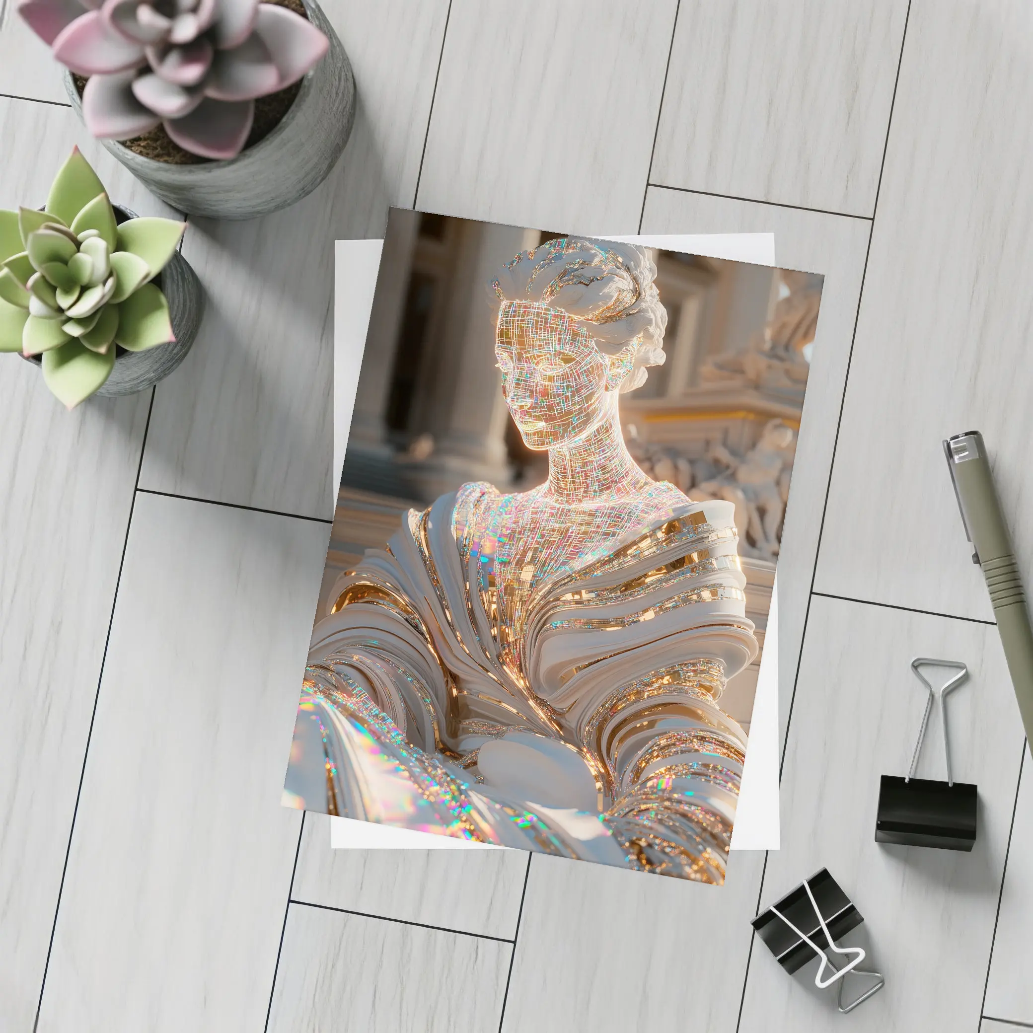 Holographic Greek Sculpture Classical Architecture Background – Postcards