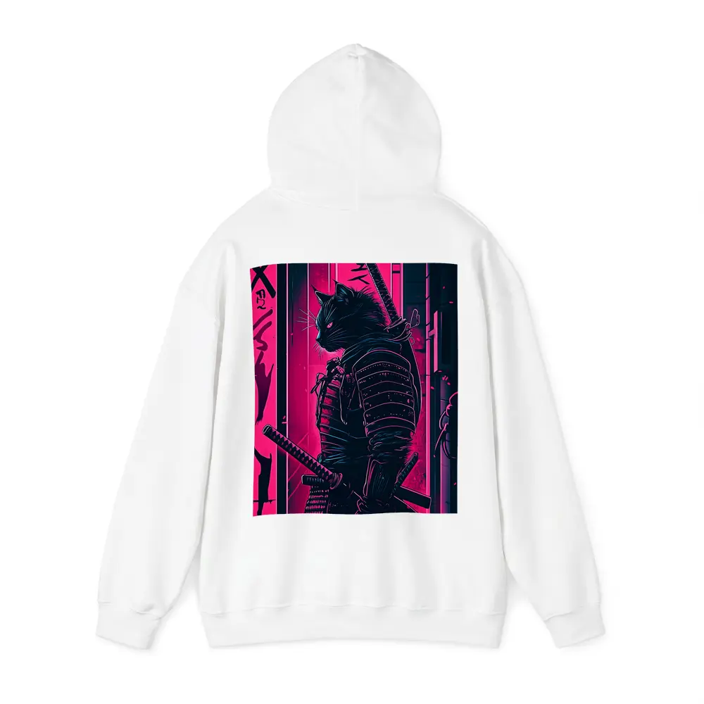 Black Cat Samurai Neon Pink City Night – Hoodies