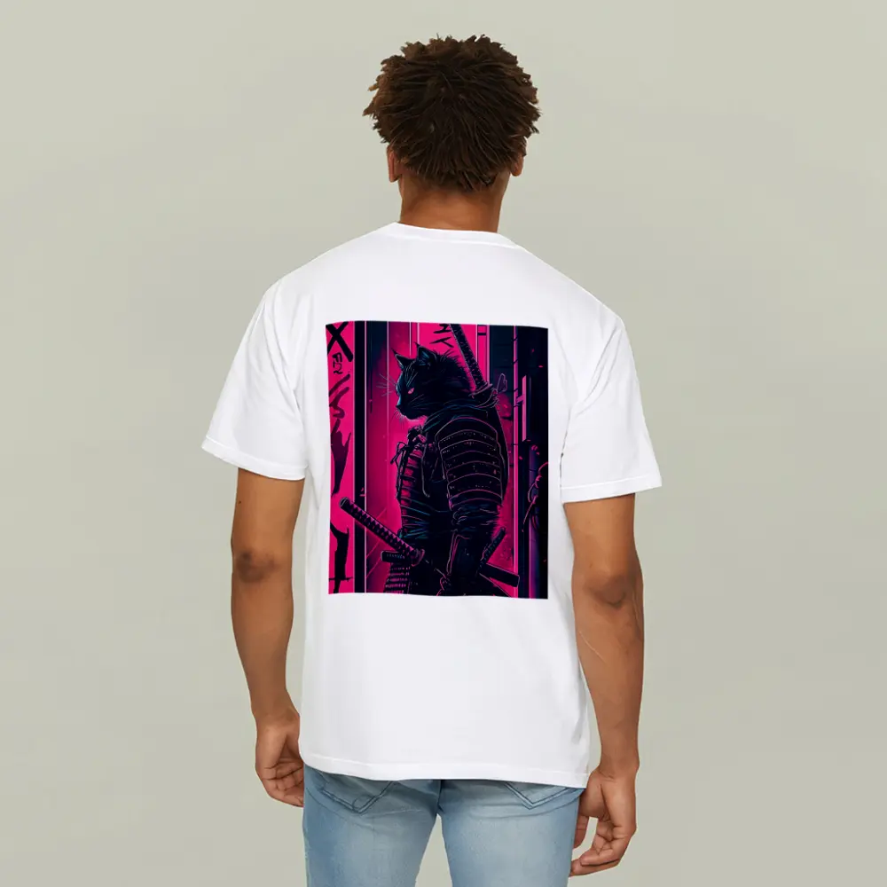 Black Cat Samurai Neon Pink City Night – T-Shirts