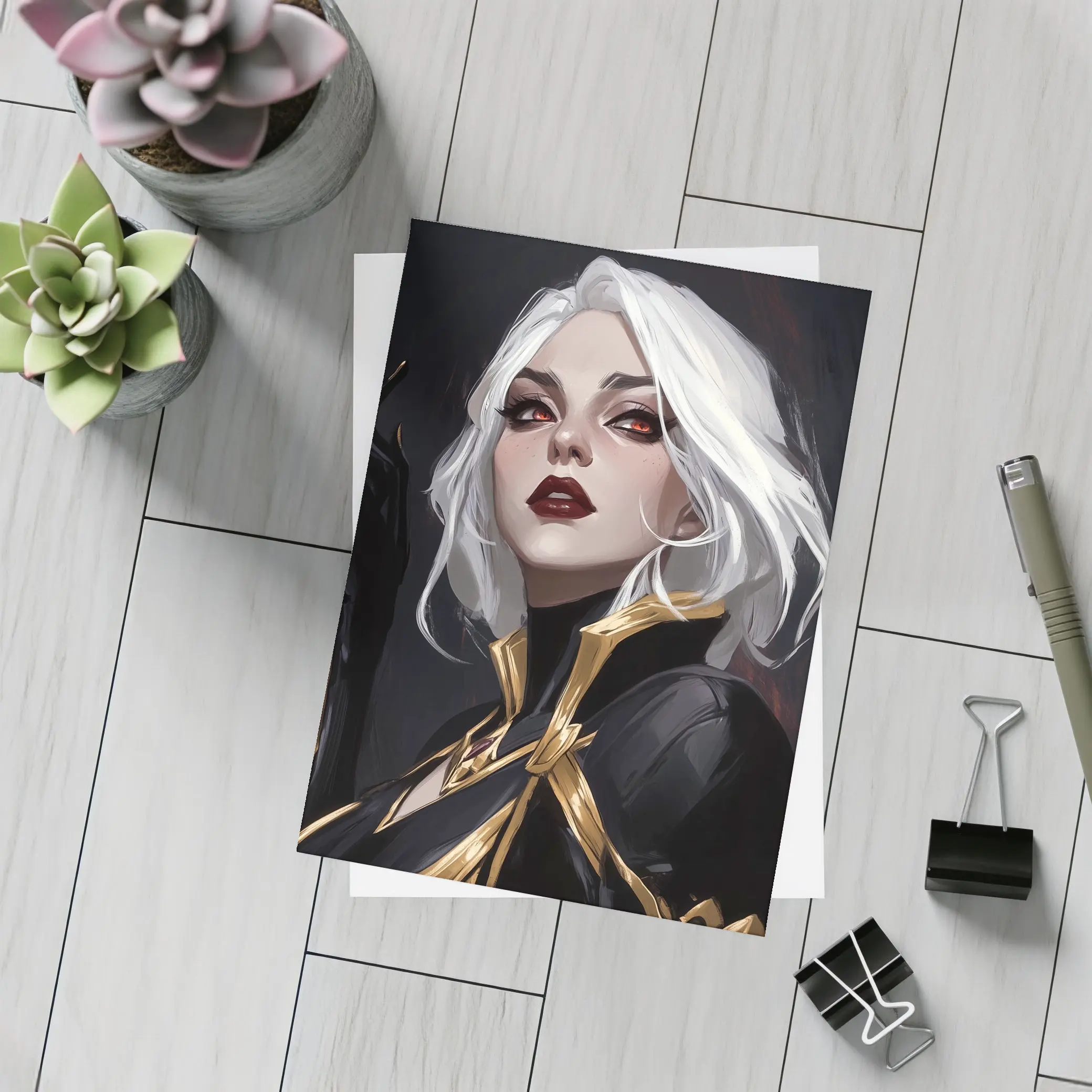 White Haired Villain Woman Dark Fantasy Art – Postcards