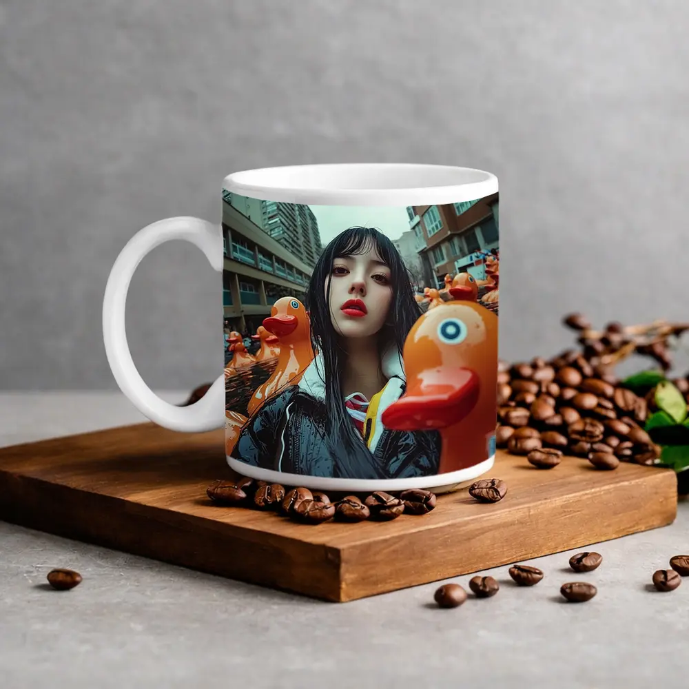 Girl Surrounded By Rubber Ducks Urban Street – Mugs