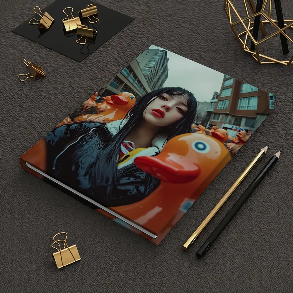 Girl Surrounded By Rubber Ducks Urban Street – Notebooks