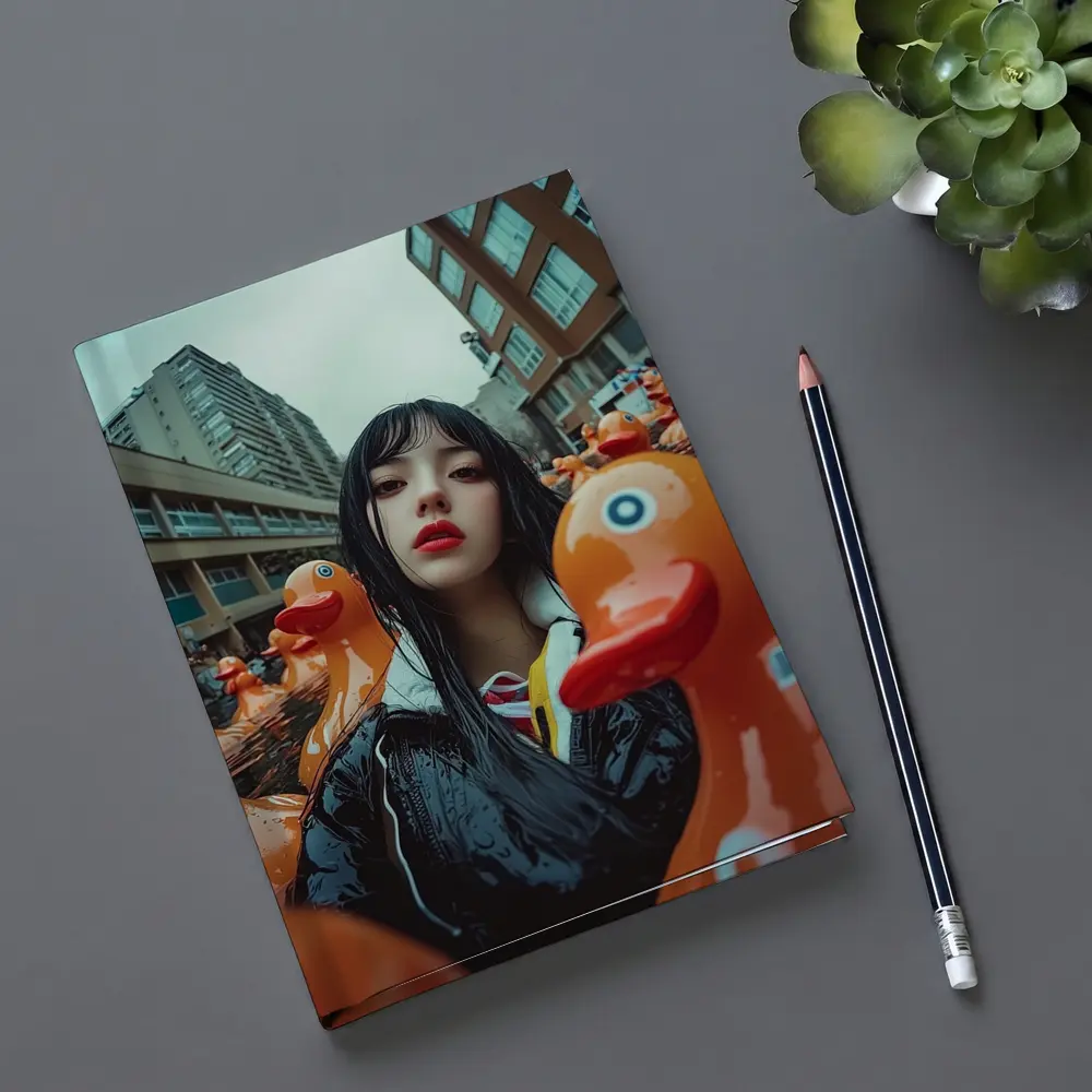 Girl Surrounded By Rubber Ducks Urban Street – Notebooks